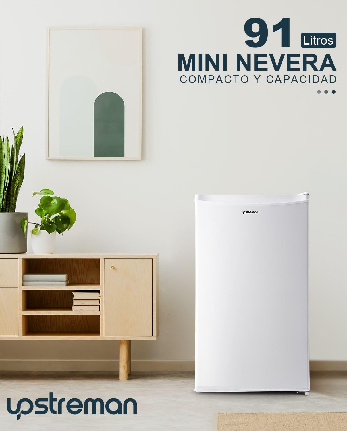 Upstreman Frigorífico Compacto 91L con Congelador, Silencioso, Clase E, Blanco
