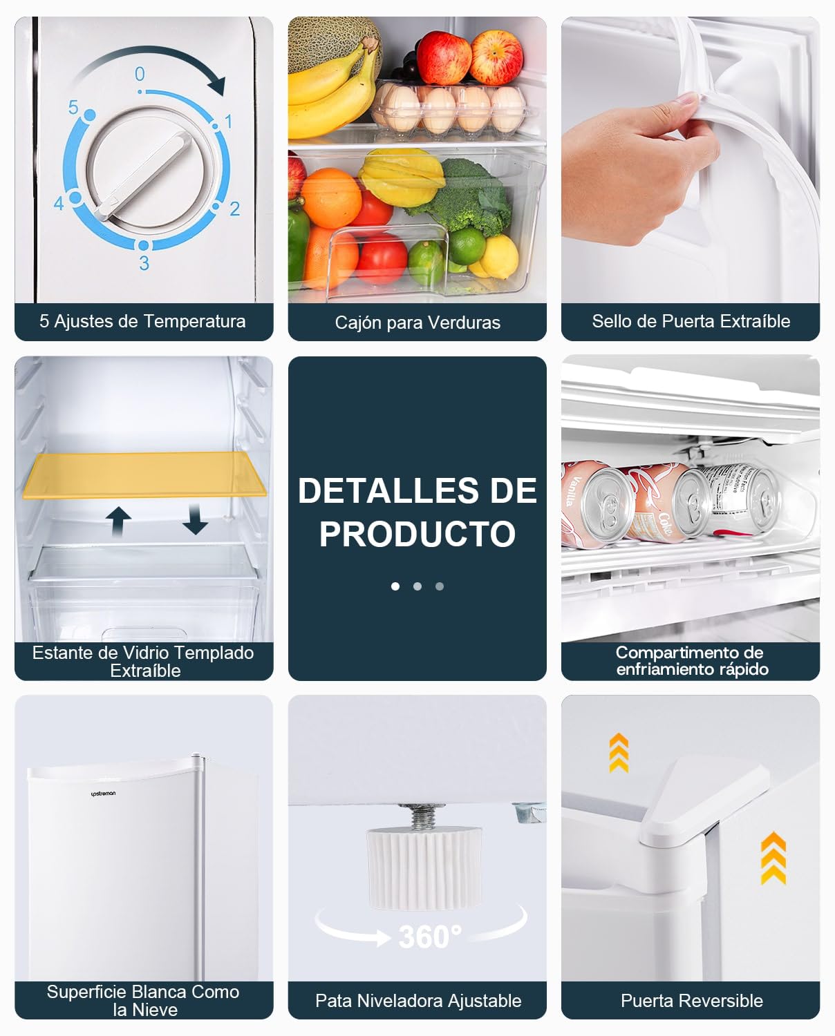 Upstreman Frigorífico Compacto 91L con Congelador, Silencioso, Clase E, Blanco