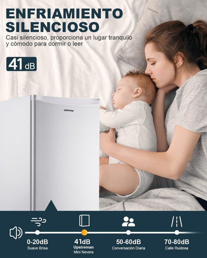 Upstreman Frigorífico Compacto 91L con Congelador, Silencioso, Clase E, Blanco