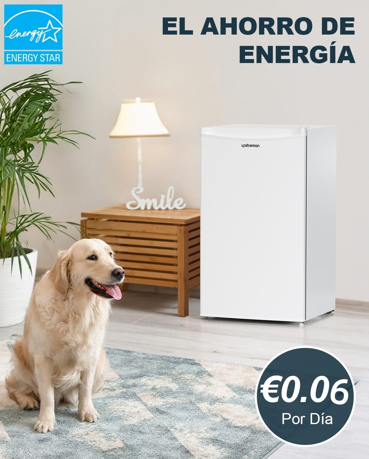 Upstreman Frigorífico Compacto 91L con Congelador, Silencioso, Clase E, Blanco